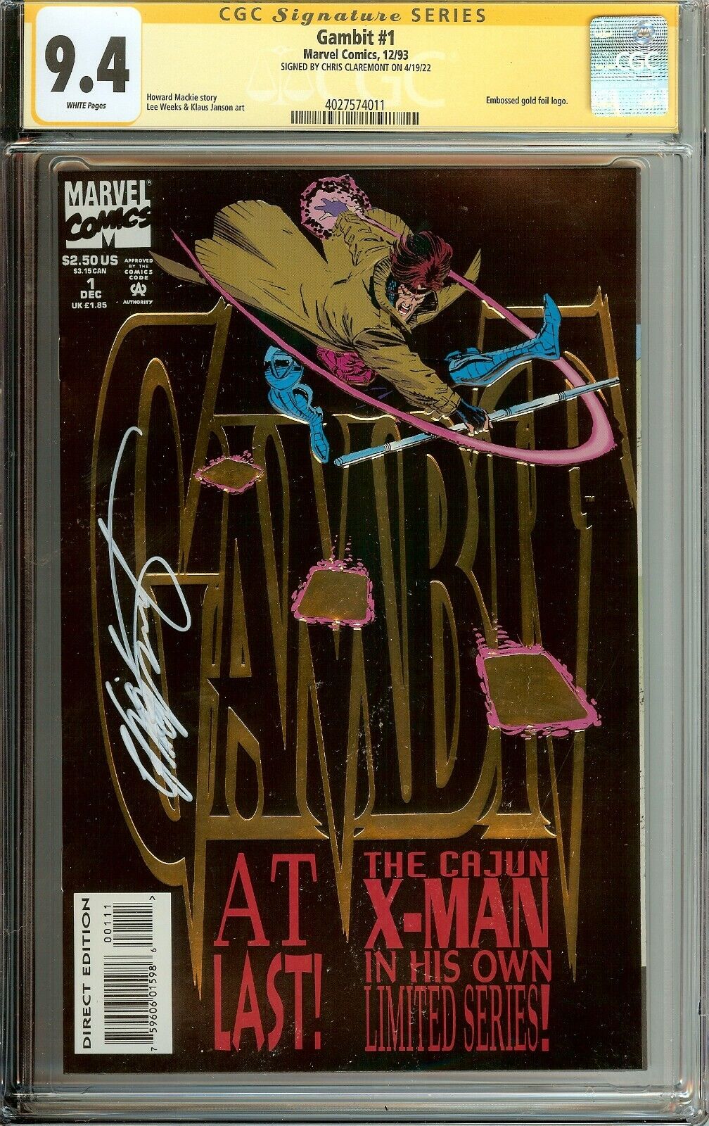 Gambit #1 Signed Chris Claremont CGC 9.4