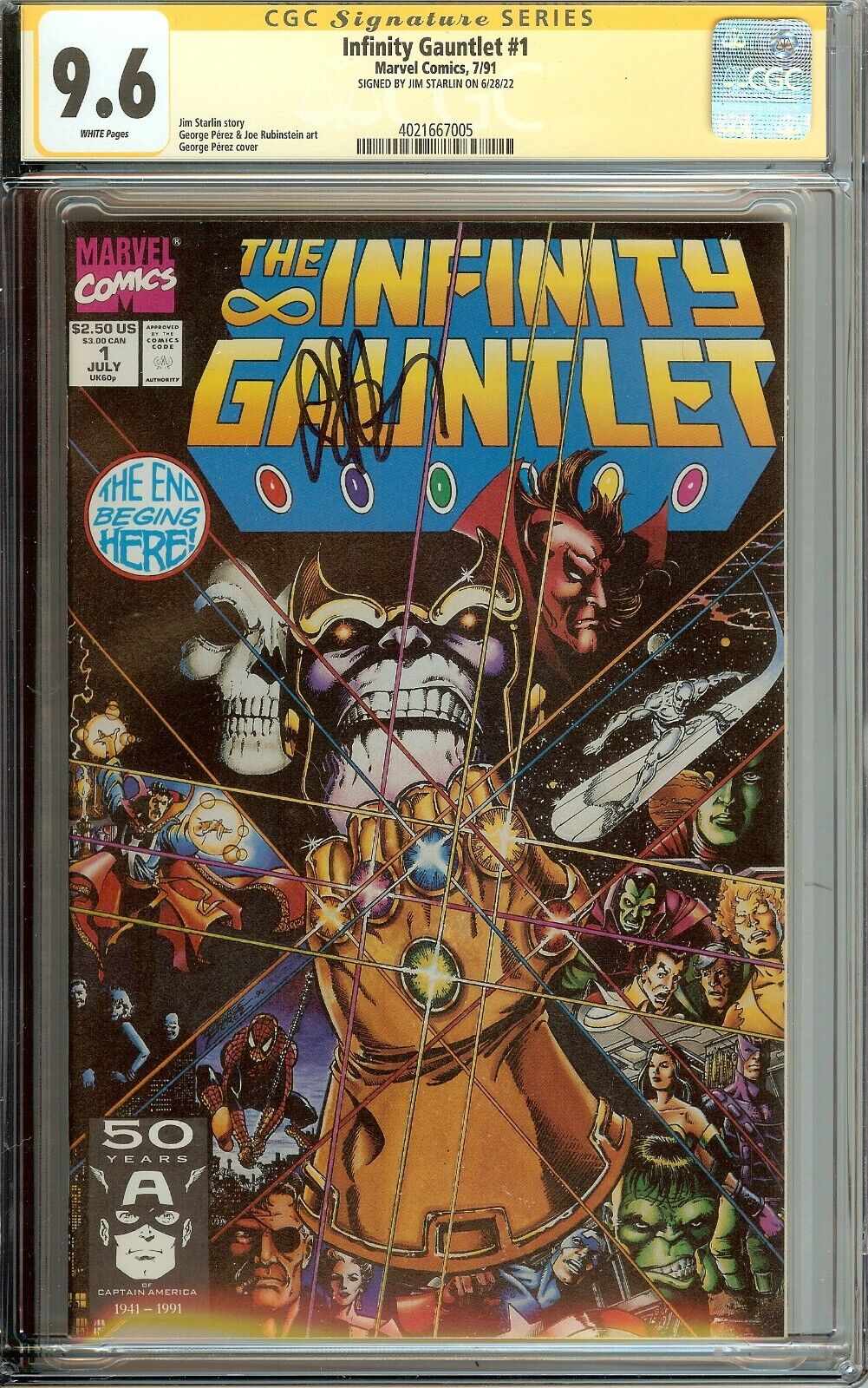 Infinity Gauntlet #1 Signed Jim Starlin CGC 9.6