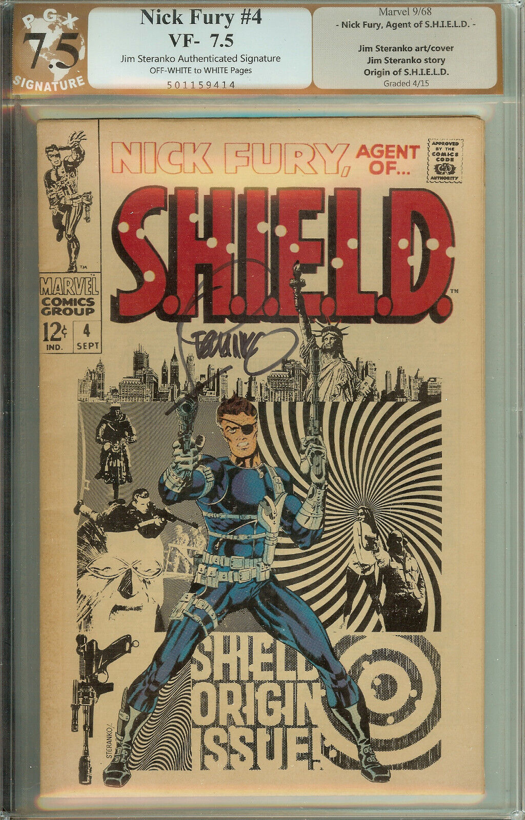 Nick Fury Agent of SHIELD #4 PGX 7.5 Signed Jim Steranko