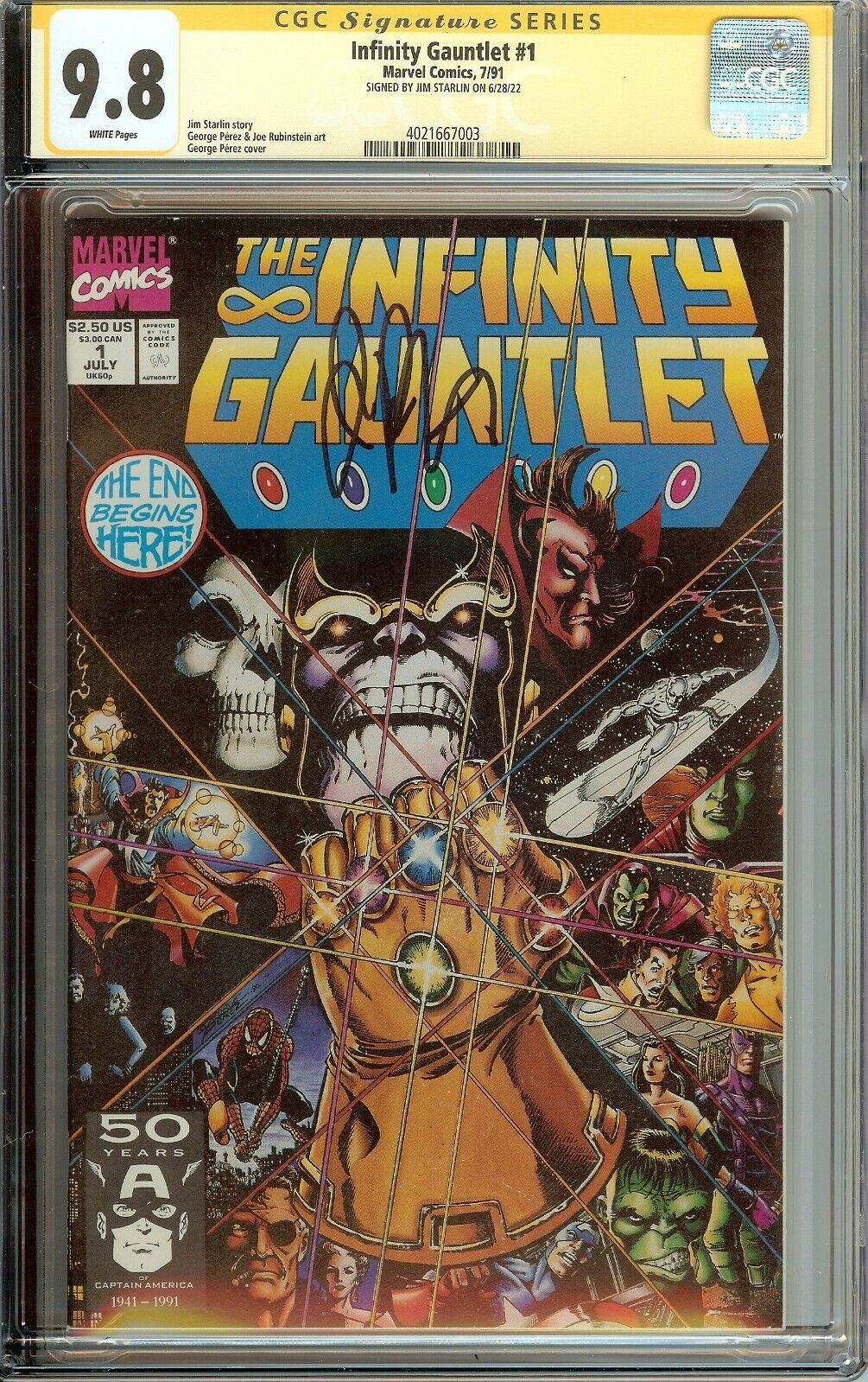 Infinity Gauntlet #1 Signed Jim Starlin CGC 9.8