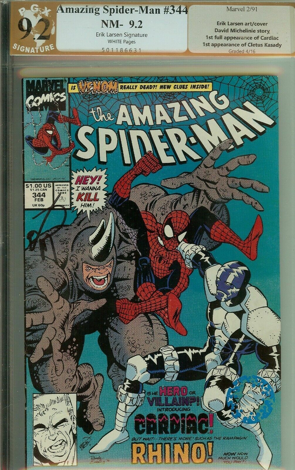 Amazing Spider-Man #344 Carnage Signed Erik Larsen CBCS PGX 9.2