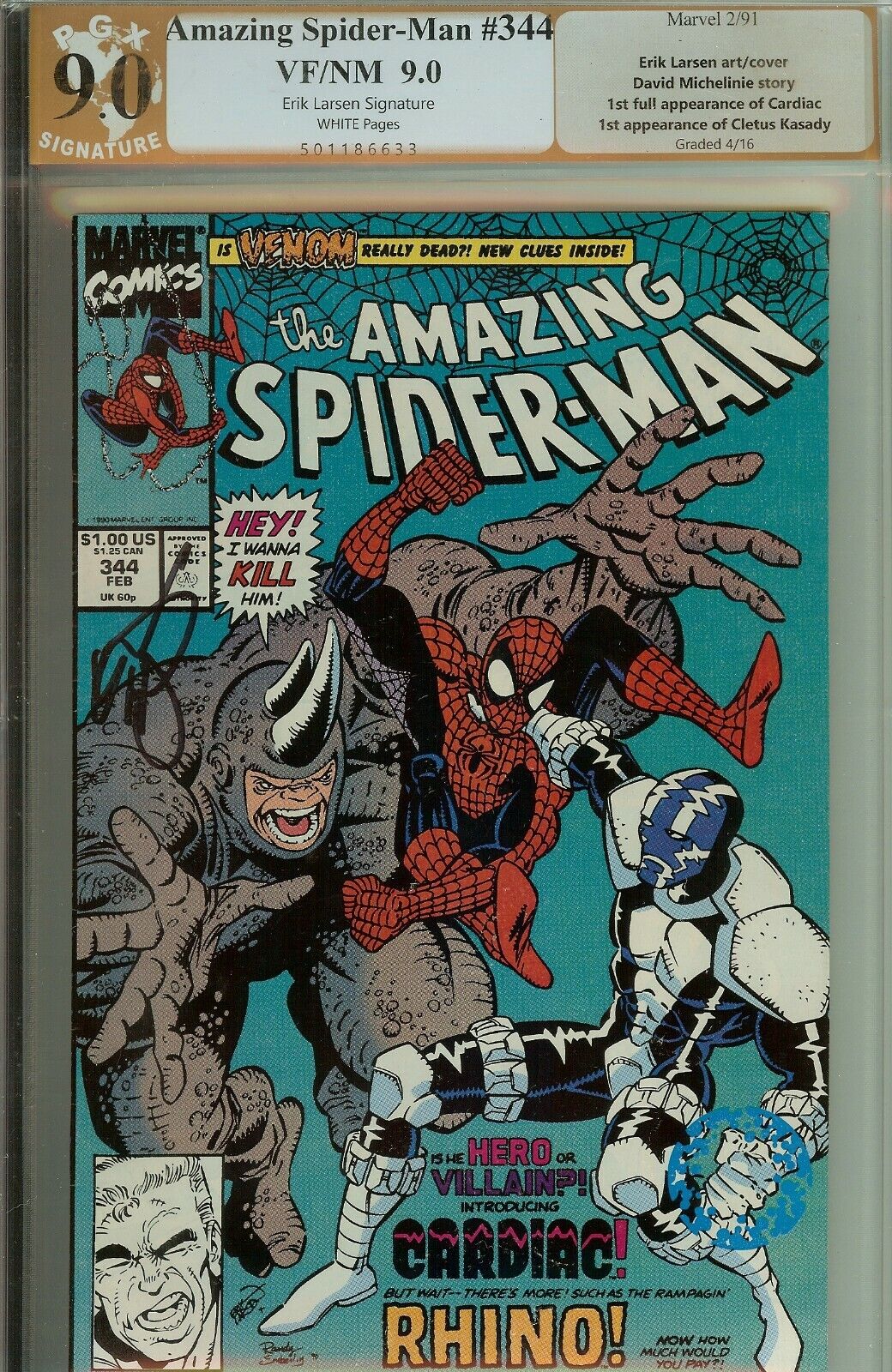 Amazing Spider-Man #344 Carnage Signed Erik Larsen CBCS PGX 9.0