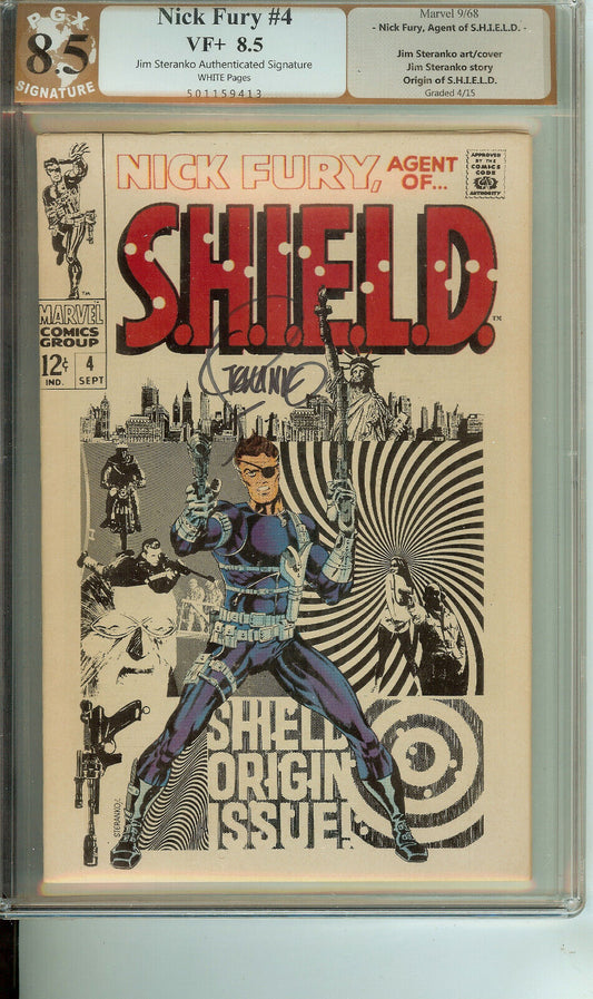 Nick Fury Agent of SHIELD #4 PGX 8.5 Signed Steranko