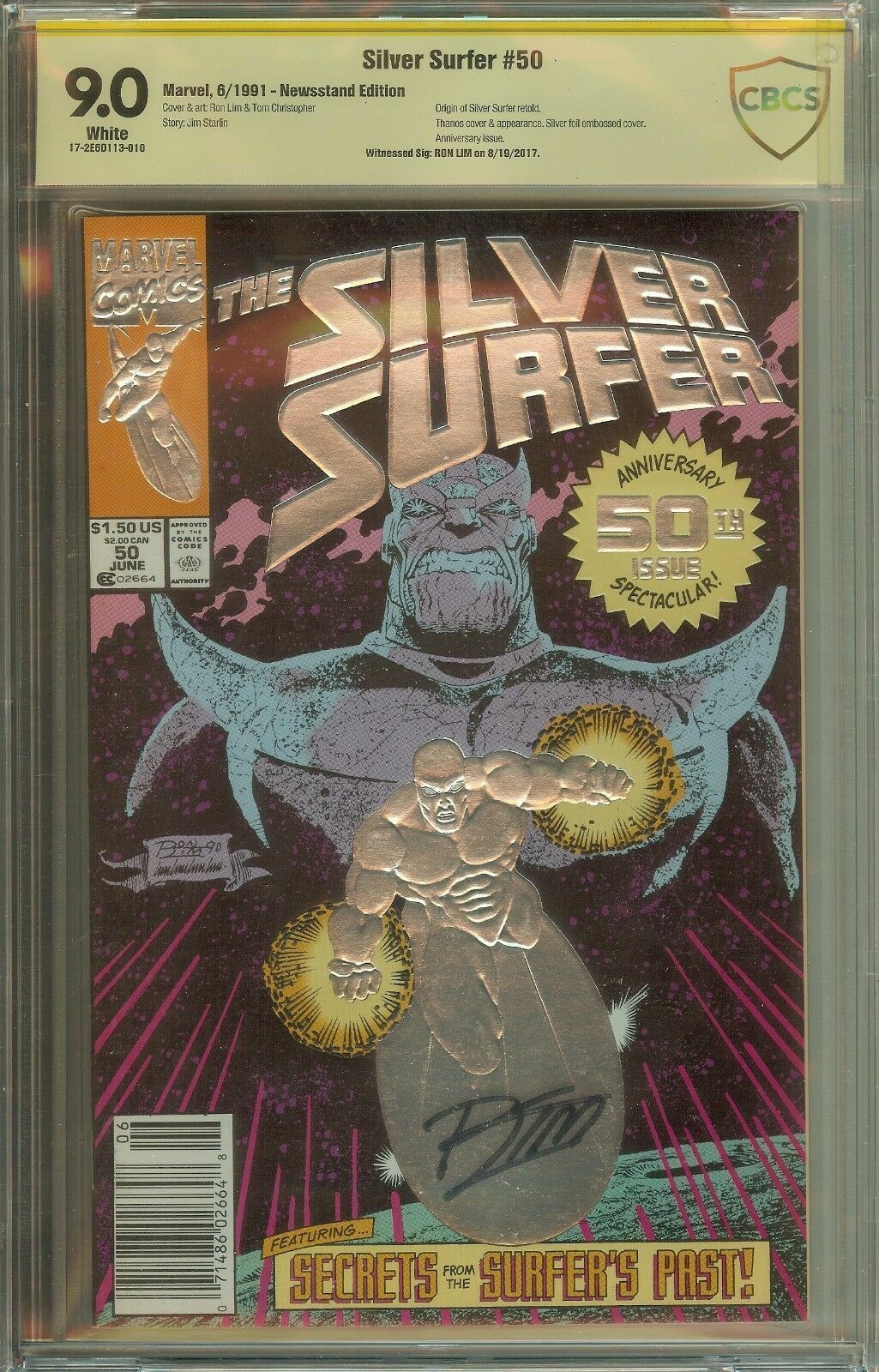 The Silver Surfer #50 Newsstand CBCS  Signed Ron Lim 9.0