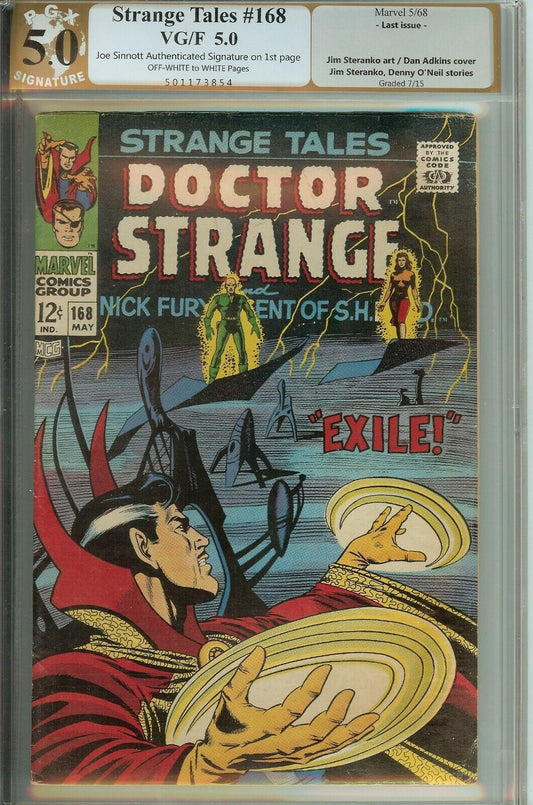 Signed Strange Tales #168 PGX 5.0 Autographed Joe Sinnott