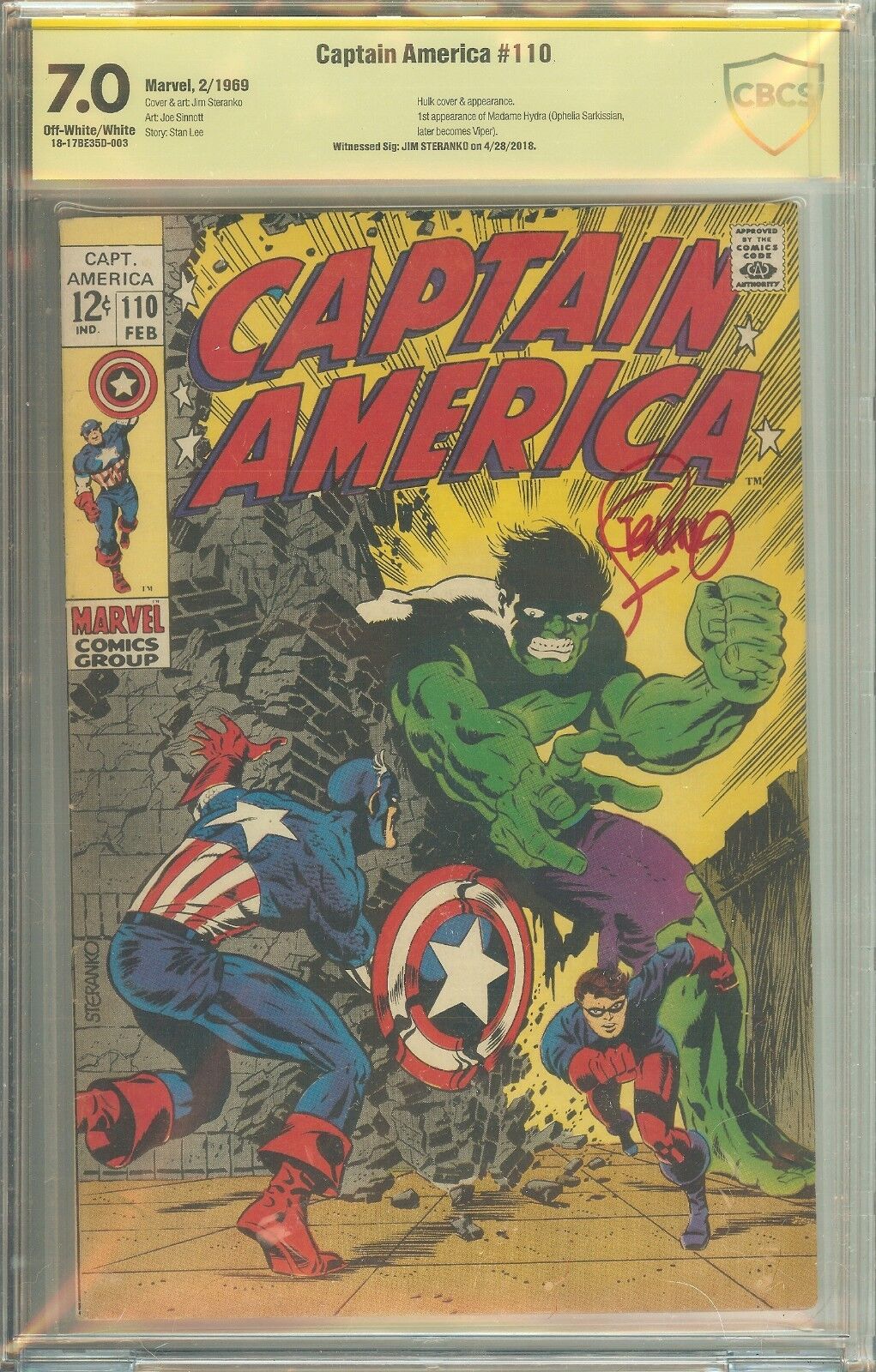 Captain America #110 CBCS 7.0 Signature Witness Jim Steranko