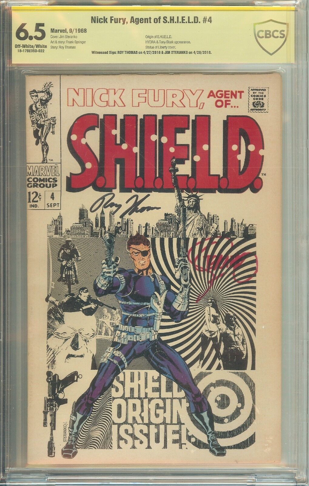 Nick Fury Agent of SHIELD #4 CBCS Signed 2x Jim Steranko Roy Thomas CBCS 6.5