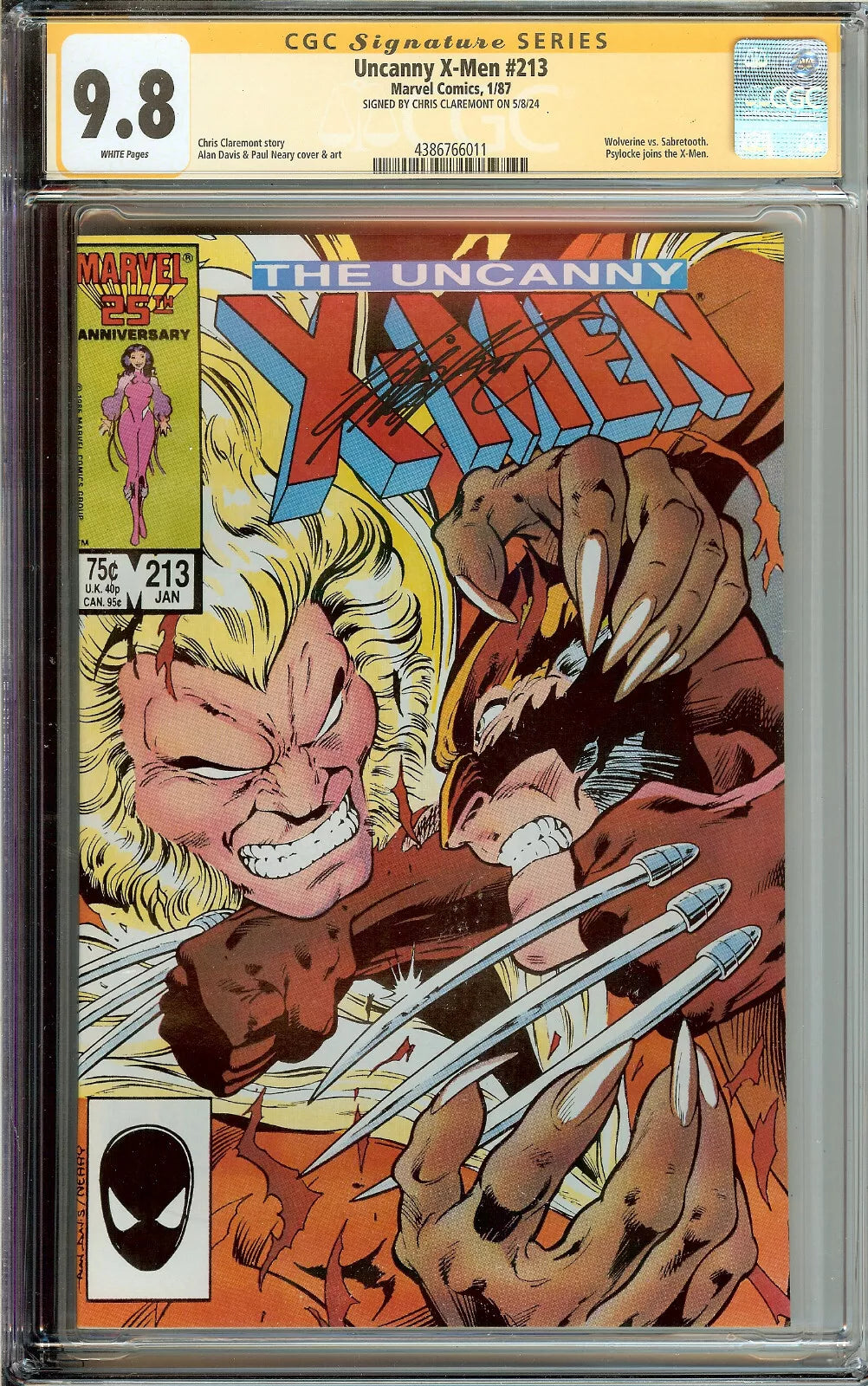 Uncanny X-Men #213 CGC 9.8 Signed Chris Claremont