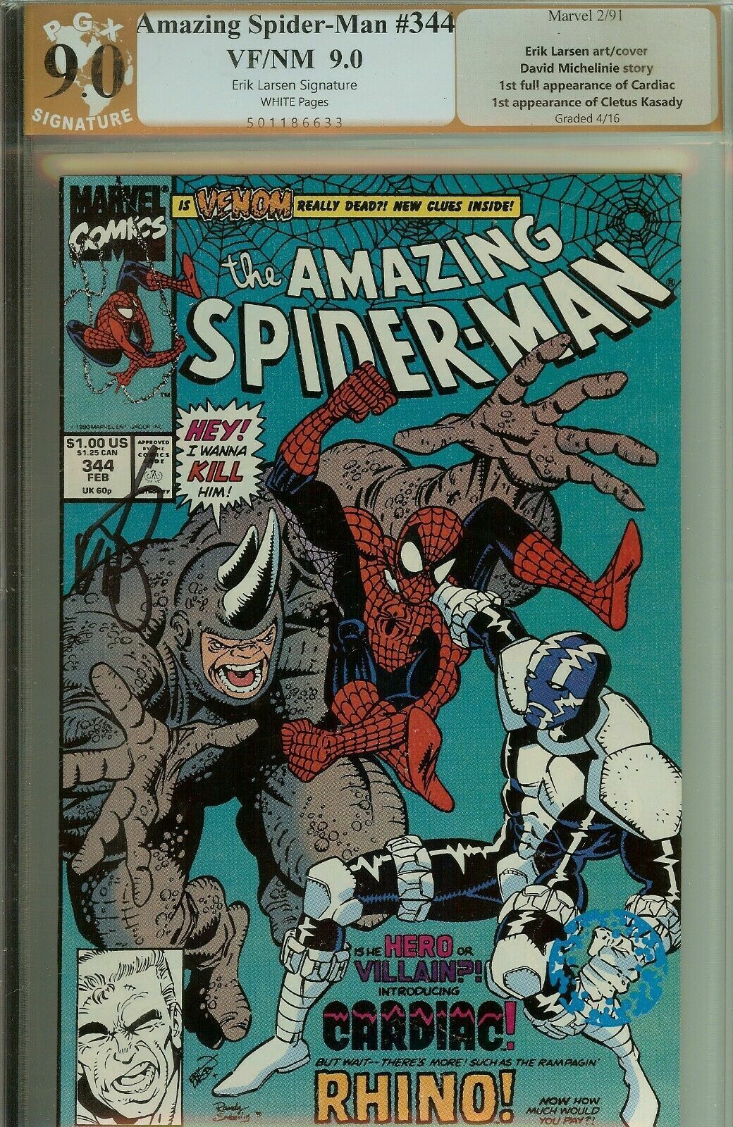 Amazing Spider-Man #344 Carnage Signed Erik Larsen PGX 9.0