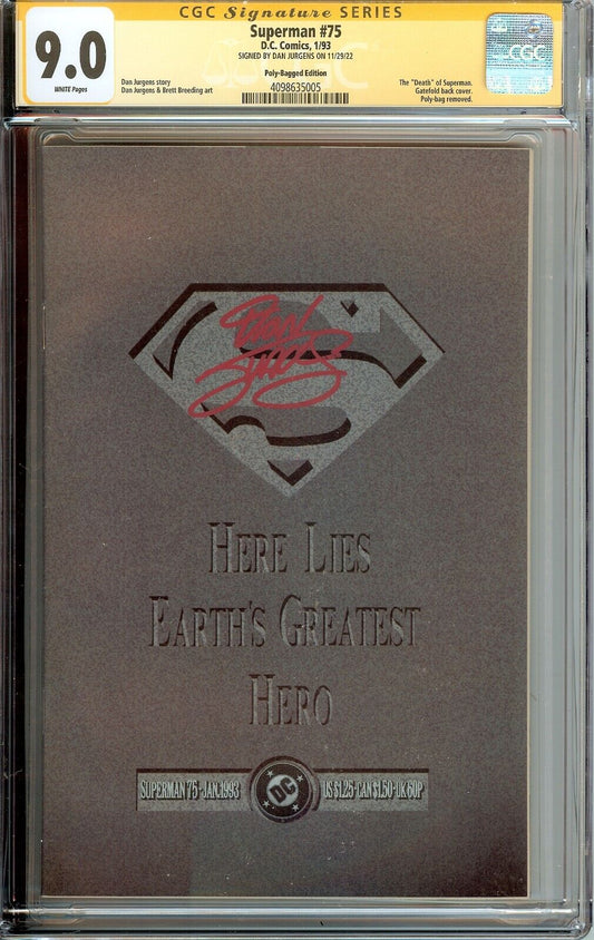 Superman #75 Signed Dan Jurgens CGC 9.0 Polybag Edition