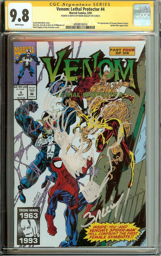 Venom Lethal Protector #4 Signed Sketched Bagley 1st Scream CGC 9.8