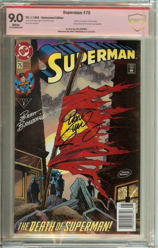 Superman #75 Signed Dan Jurgens Brett Breeding CBCS 9.0