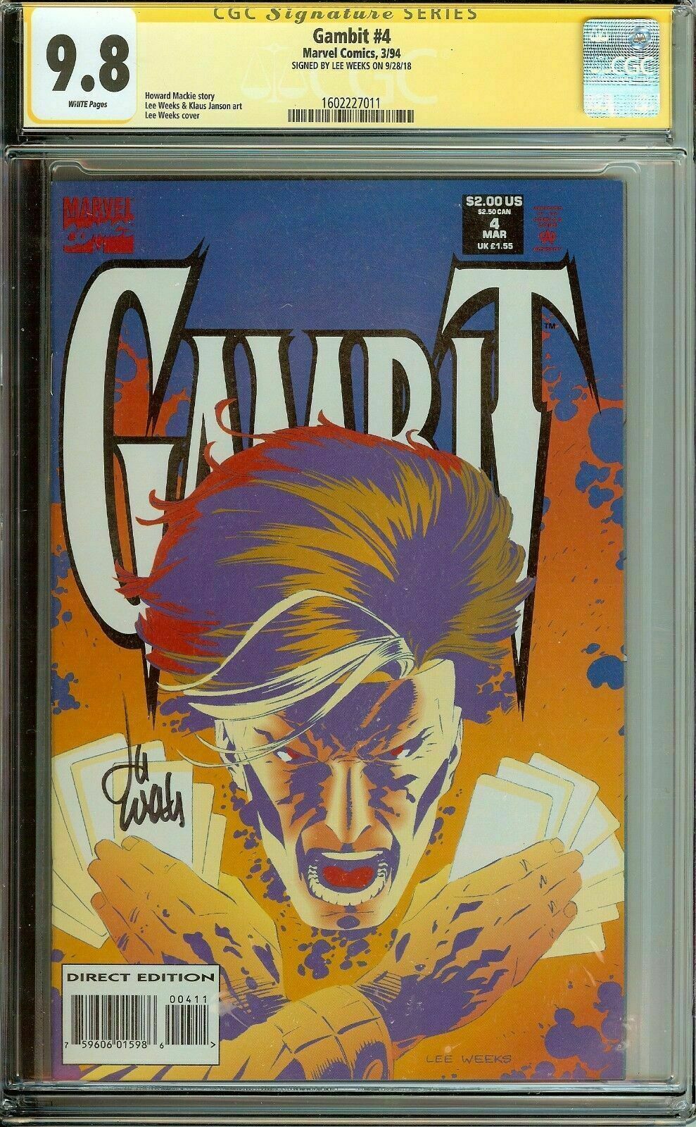 Gambit #4 CGC 9.8 Signed Artist Lee Weeks