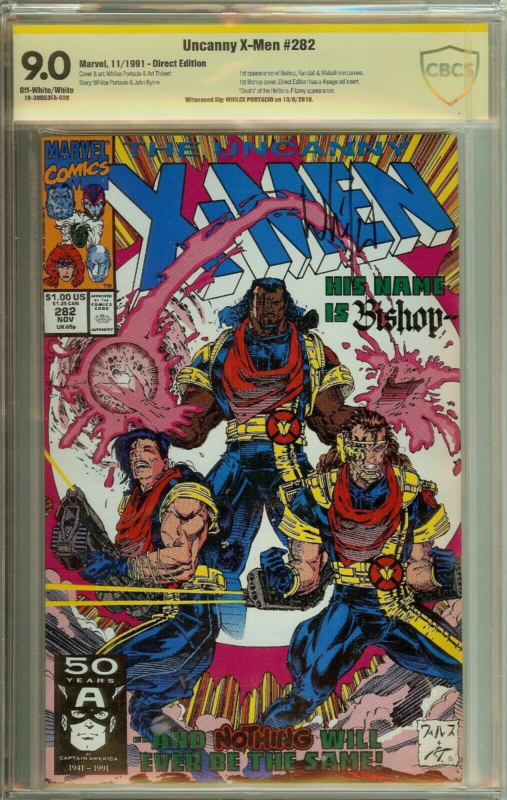 Uncanny X-Men #282 1st Bishop Signed Whilce Portacio CBCS 9.0