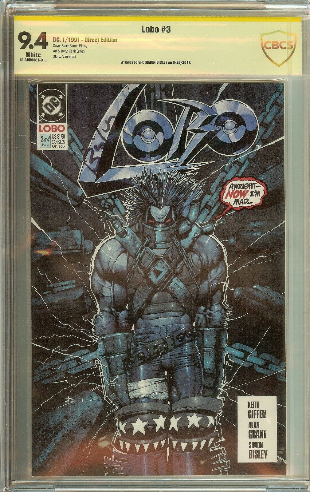 Lobo #3 1991 CBCS 8.5 Signed Simon Bisley