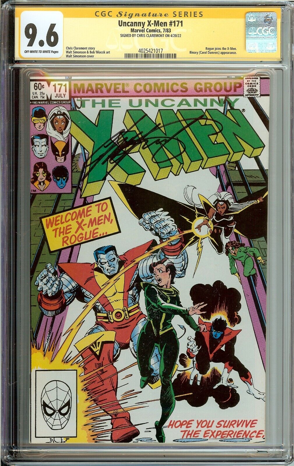 Uncanny X-Men #171 Signed Chris Claremont CGC 9.6