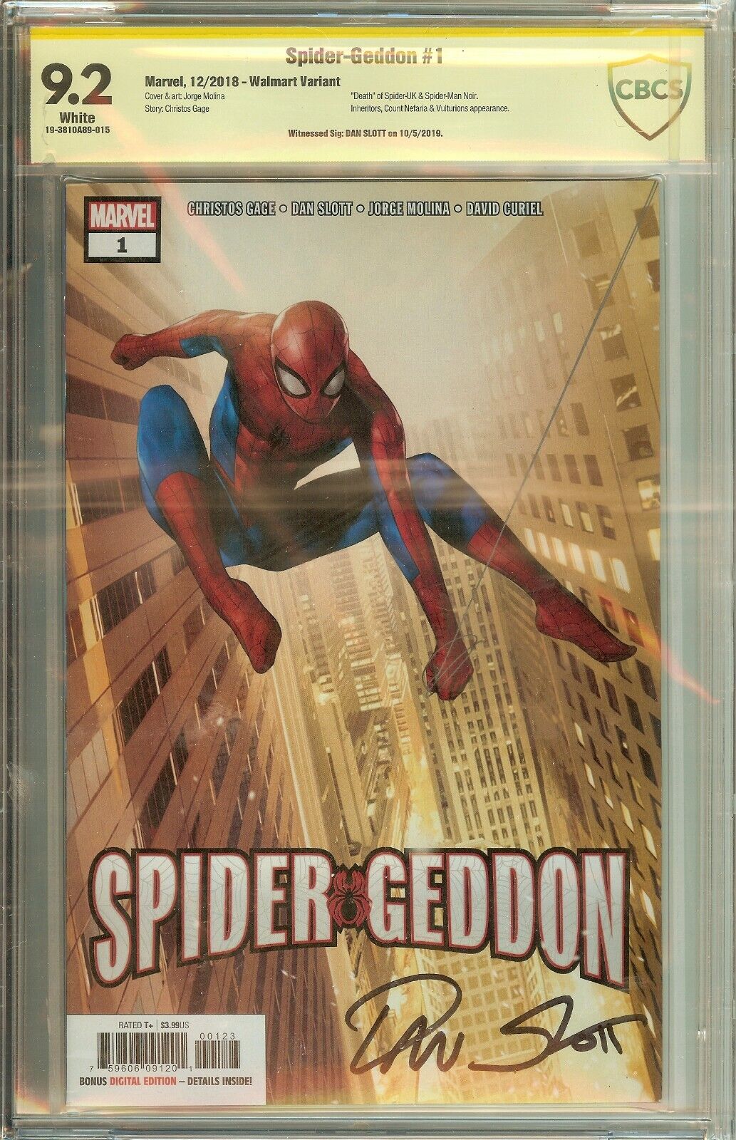 Spider-Geddon Walmart #1 CBCS 9.2 Signed Dan Slott