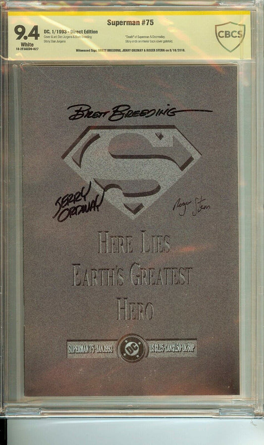 Superman #75 Direct Edition Signed Dan Jurgens Roger Stern Jerry Ordway CBCS 9.4