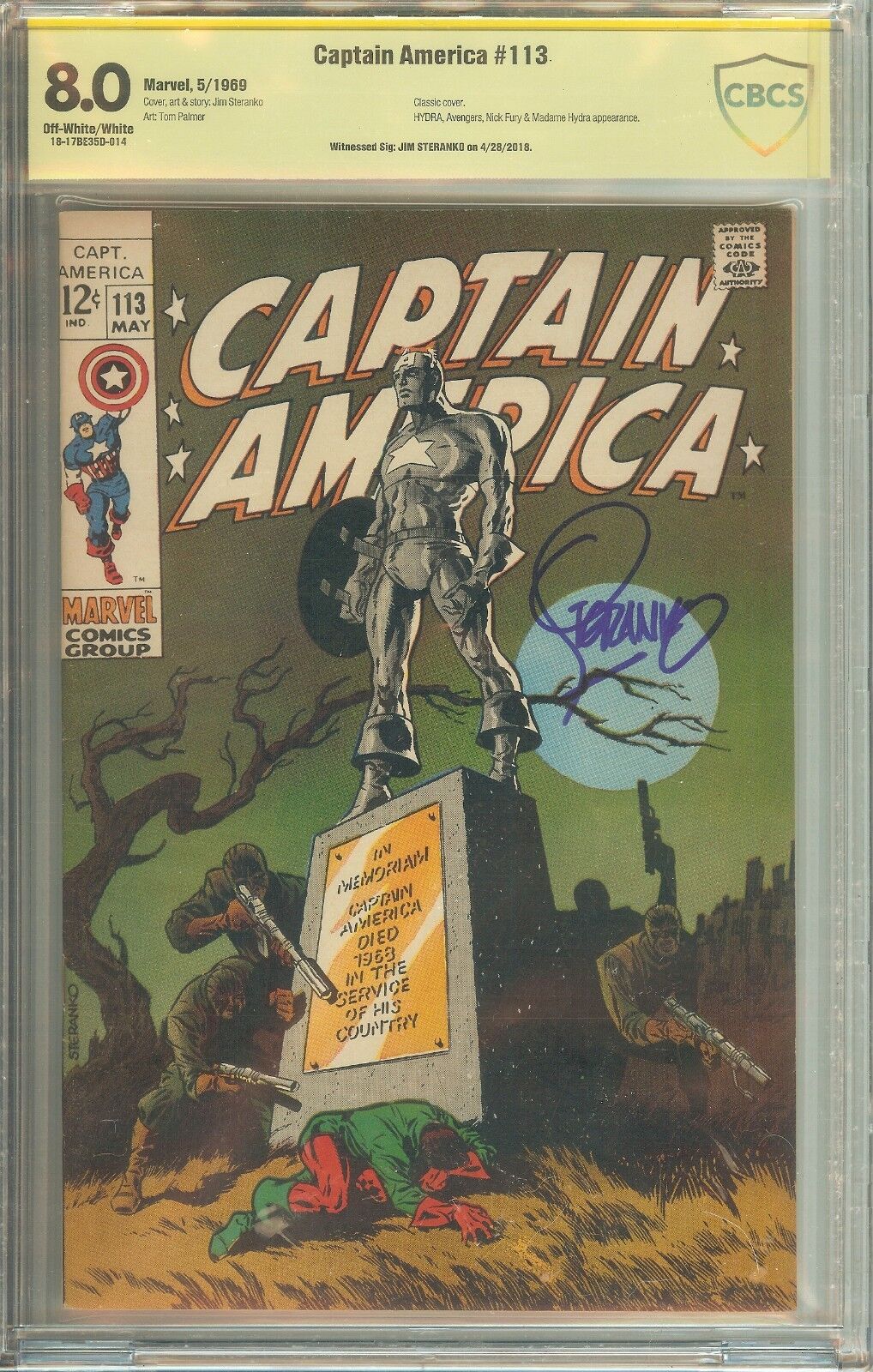 Captain America #113 CBCS 8.0 Signed Jim Steranko