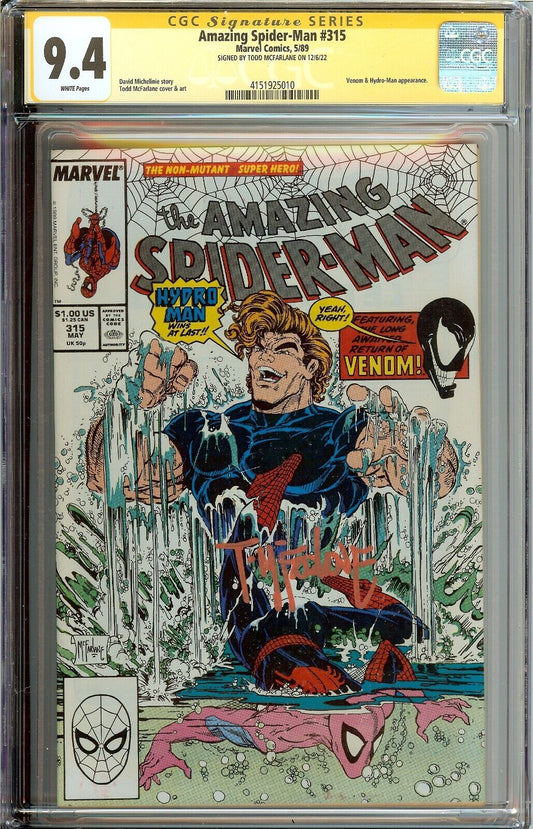 Spider-Man #315 CGC 9.4 Signed Todd McFarlane 1st Venom on Cover