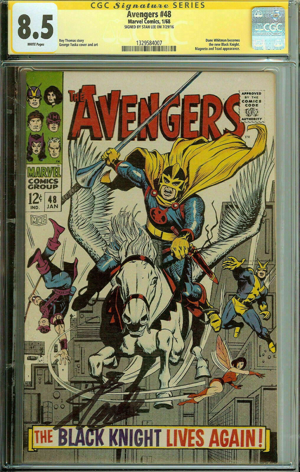 Avengers Vol 1 #48 CGC 8.5 SS 1st App Black Knight DANE WHITMAN Signed Stan Lee