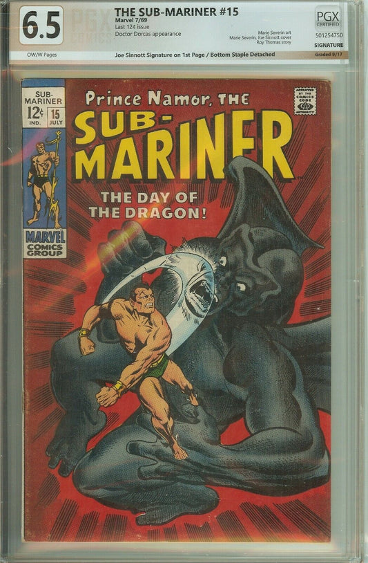 Autographed PGX 6.5 Namor Sub-Mariner #15 Signed Joe Sinnott