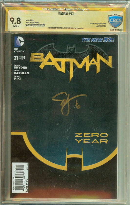 Batman The New 52 #21 1st Duke Thomas Signed Snyder Capullo CBCS  9.8