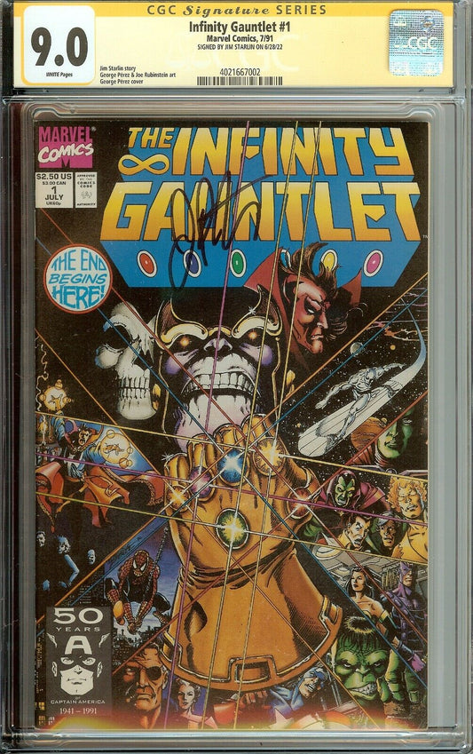 Infinity Gauntlet #1 Signed Writer Jim Starlin CGC 9.0