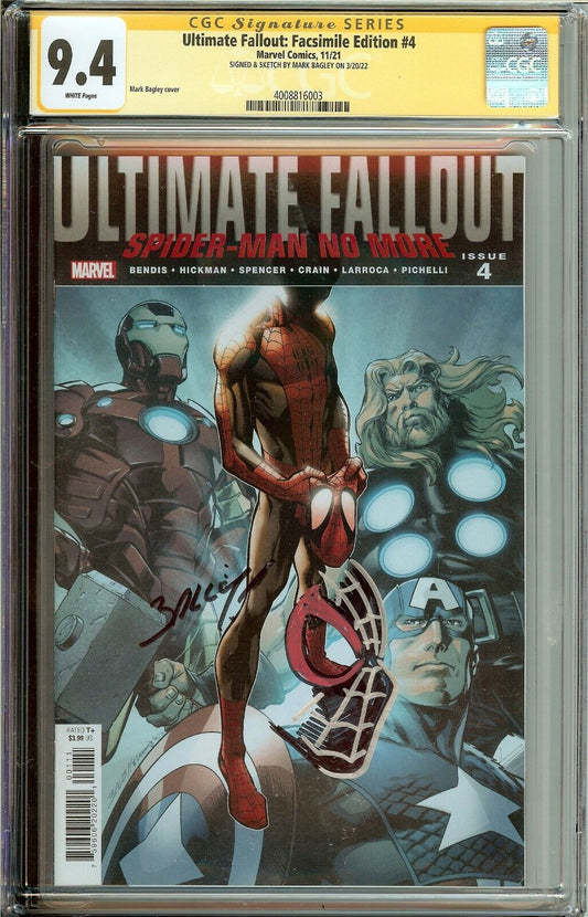 Ultimate Fallout Facsimile Edition #4 1st App Miles Morales Signed Remark