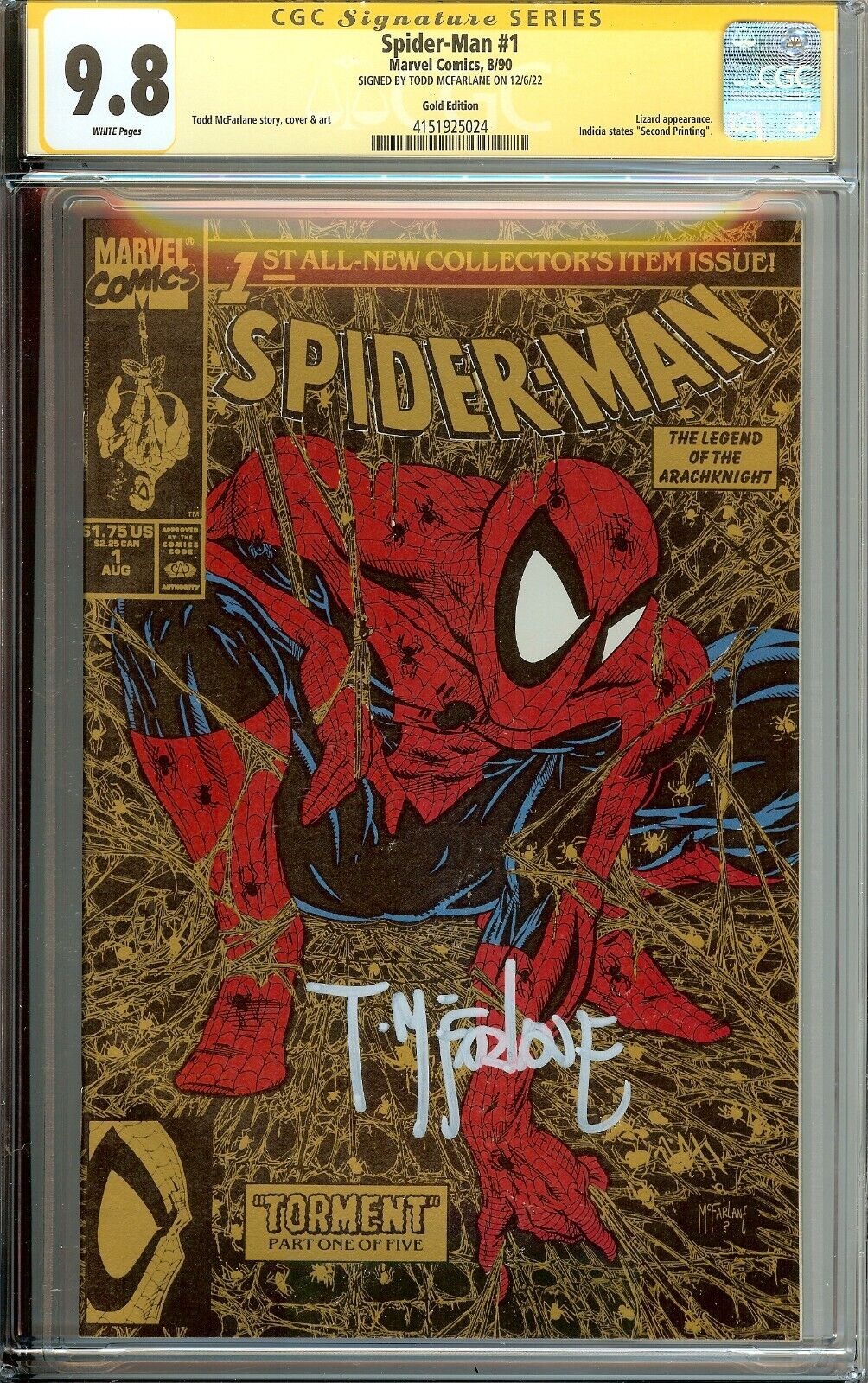 Spider-Man #1 Gold Variant CGC 9.8 Signed Todd McFarlane