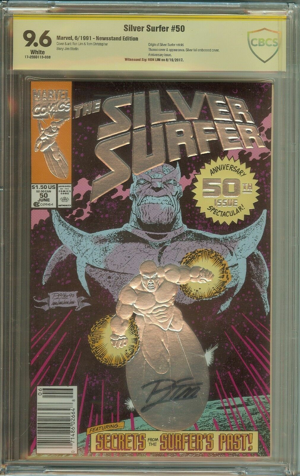 Copy of The Silver Surfer #50 Newsstand CBCS  Signed Ron Lim 9.6