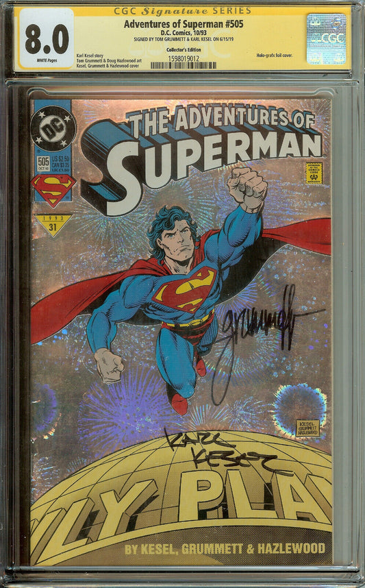 The Adventures of Superman #505 CGC 8.0 Signed Grummett Kesel