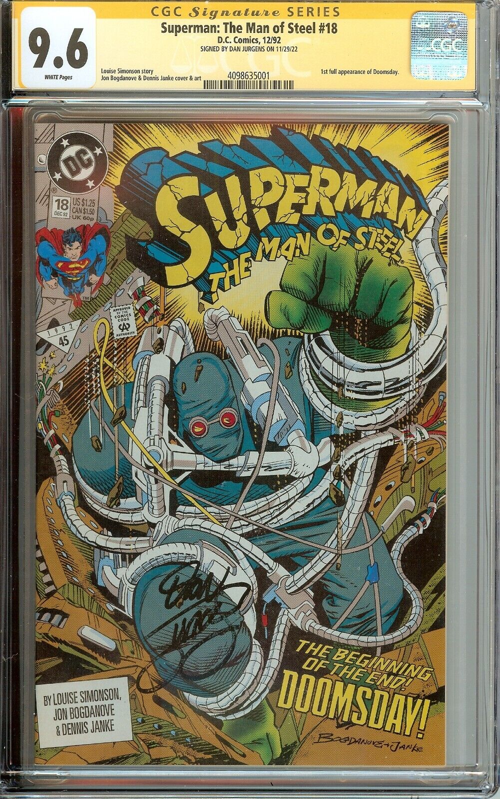 Superman Man of Steel #18 1st Doomsday Appearance CGC 9.6