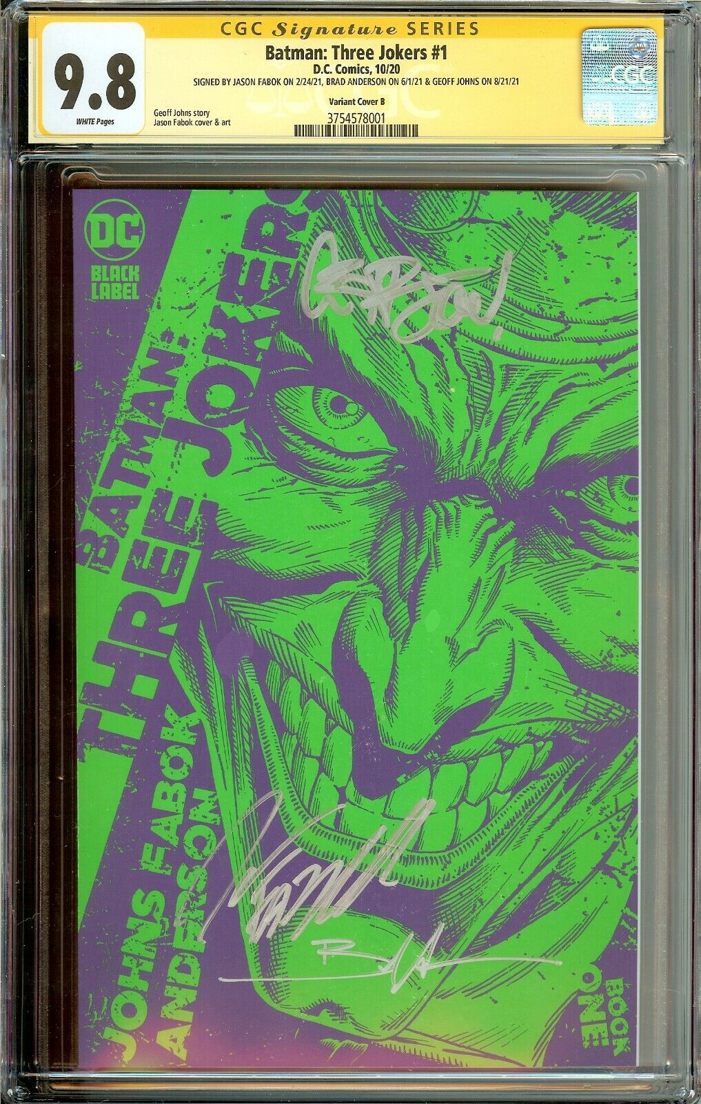 Batman Three Jokers #1 1:25 Cover B Signed 3x CGC 9.8