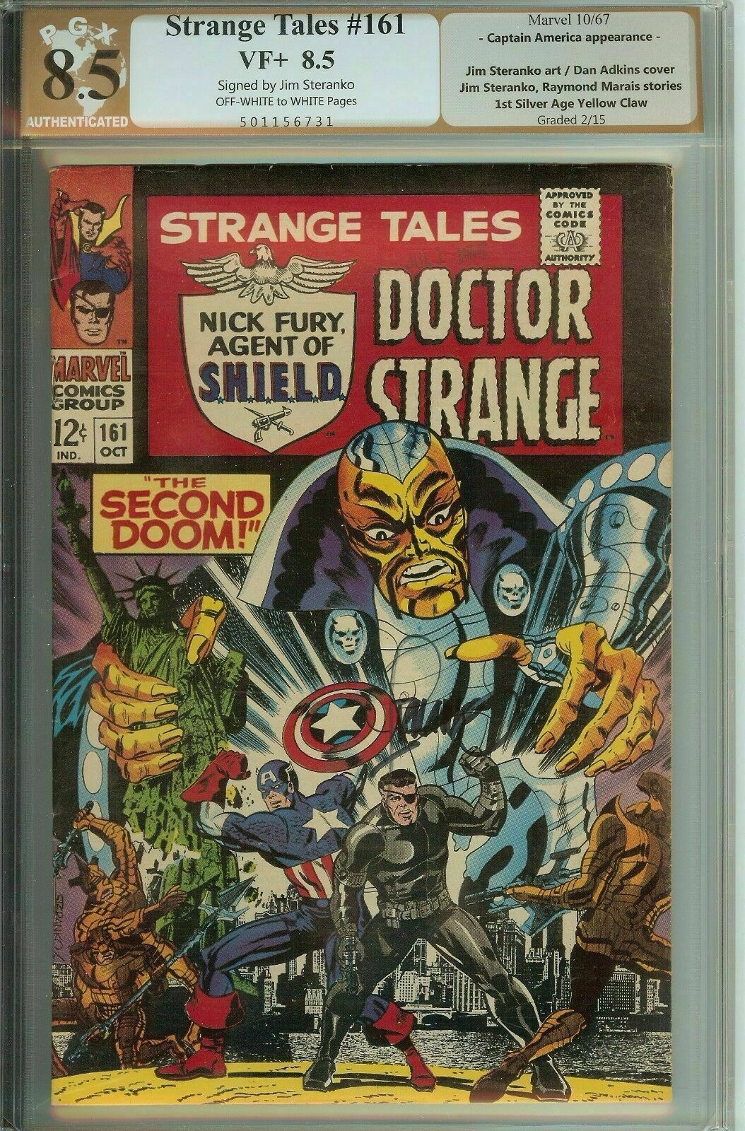 Strange Tales #161 PGX 8.5 Sign Jim Steranko  Doctor Strange