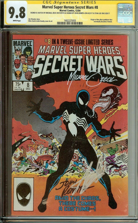 Secret Wars #8 CGC 9.8 Signed Stan Lee John Romita Mike Zeck 1st Venom Suit