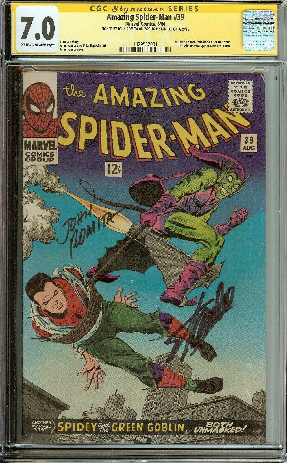 Amazing Spider-Man #39 Signed Stan Lee & John Romita CGC 7.0