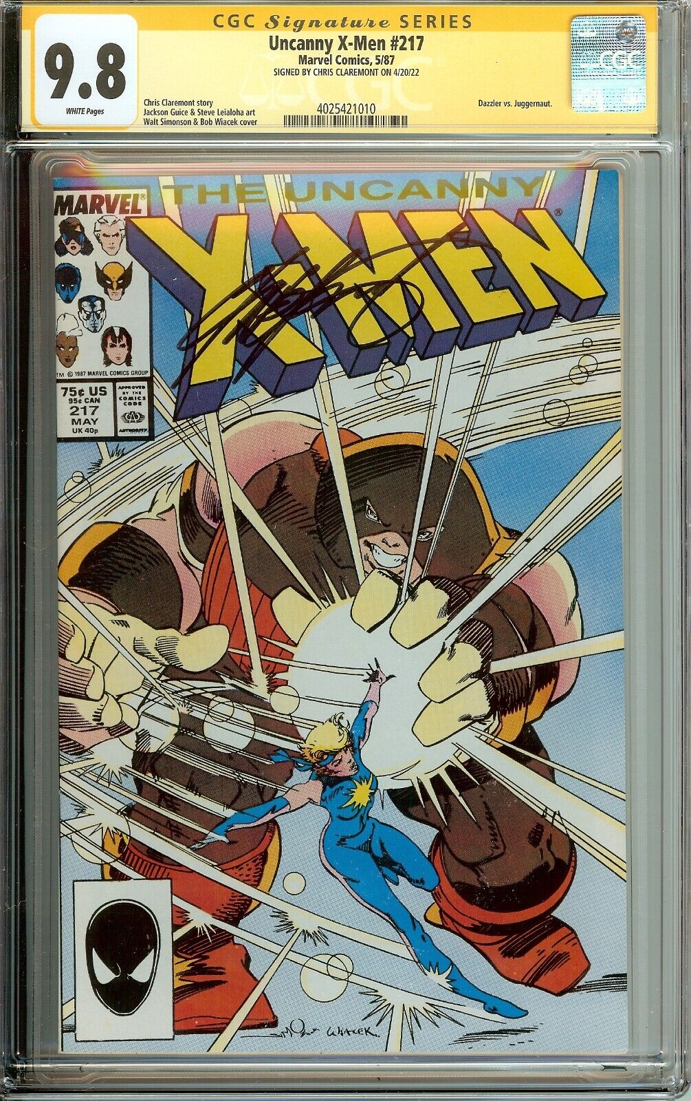 Uncanny X-Men #217 Signed Chris Claremont CGC 9.8