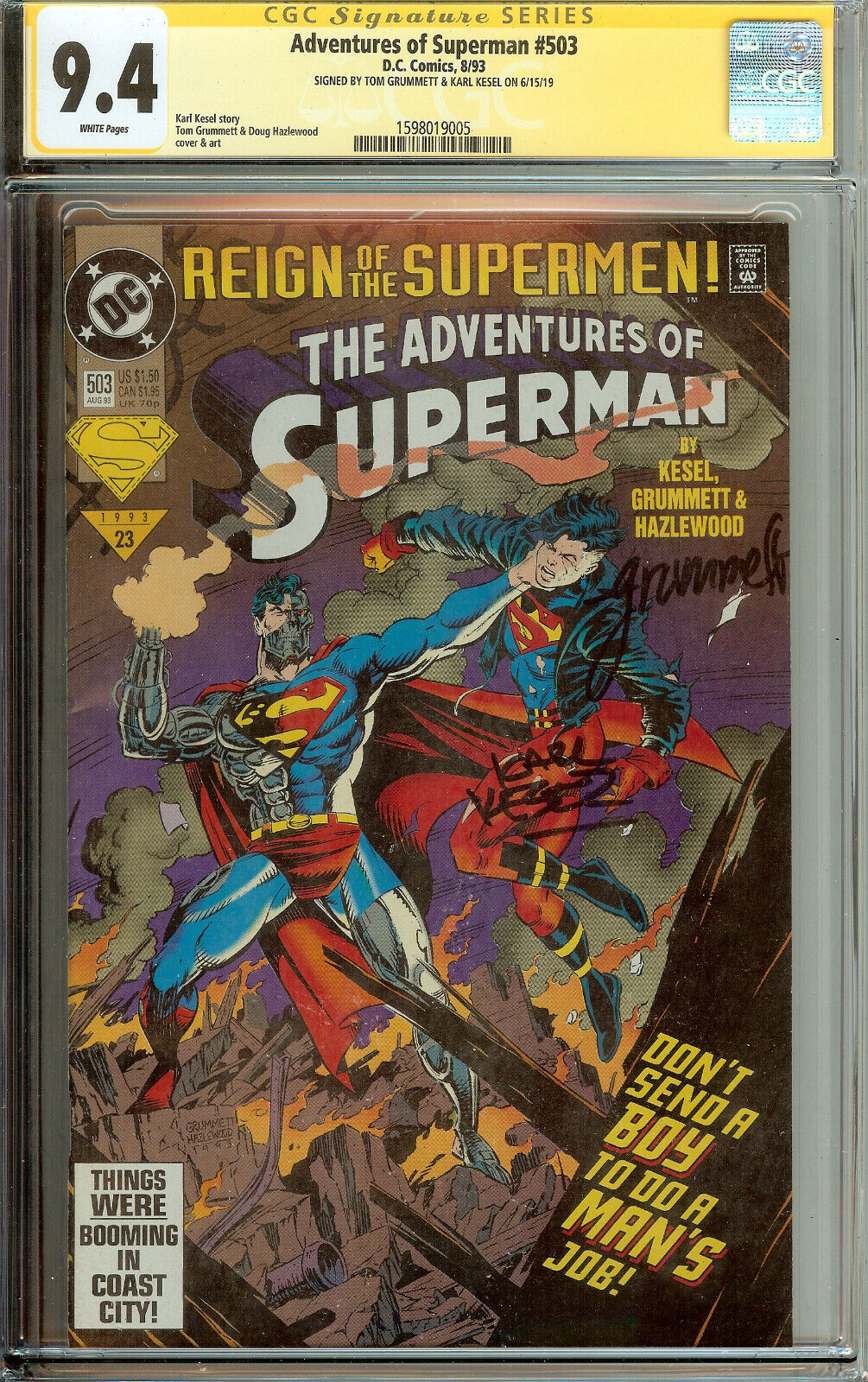 The Adventures of Superman #503 CGC 9.4 Signed Grummett Kesel