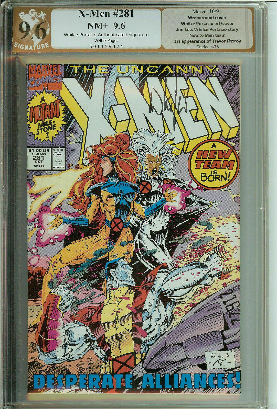 Uncanny X-Men #281 PGX 9.6 Signed Whilce Portacio not CGC 1st Trevor Fitzroy