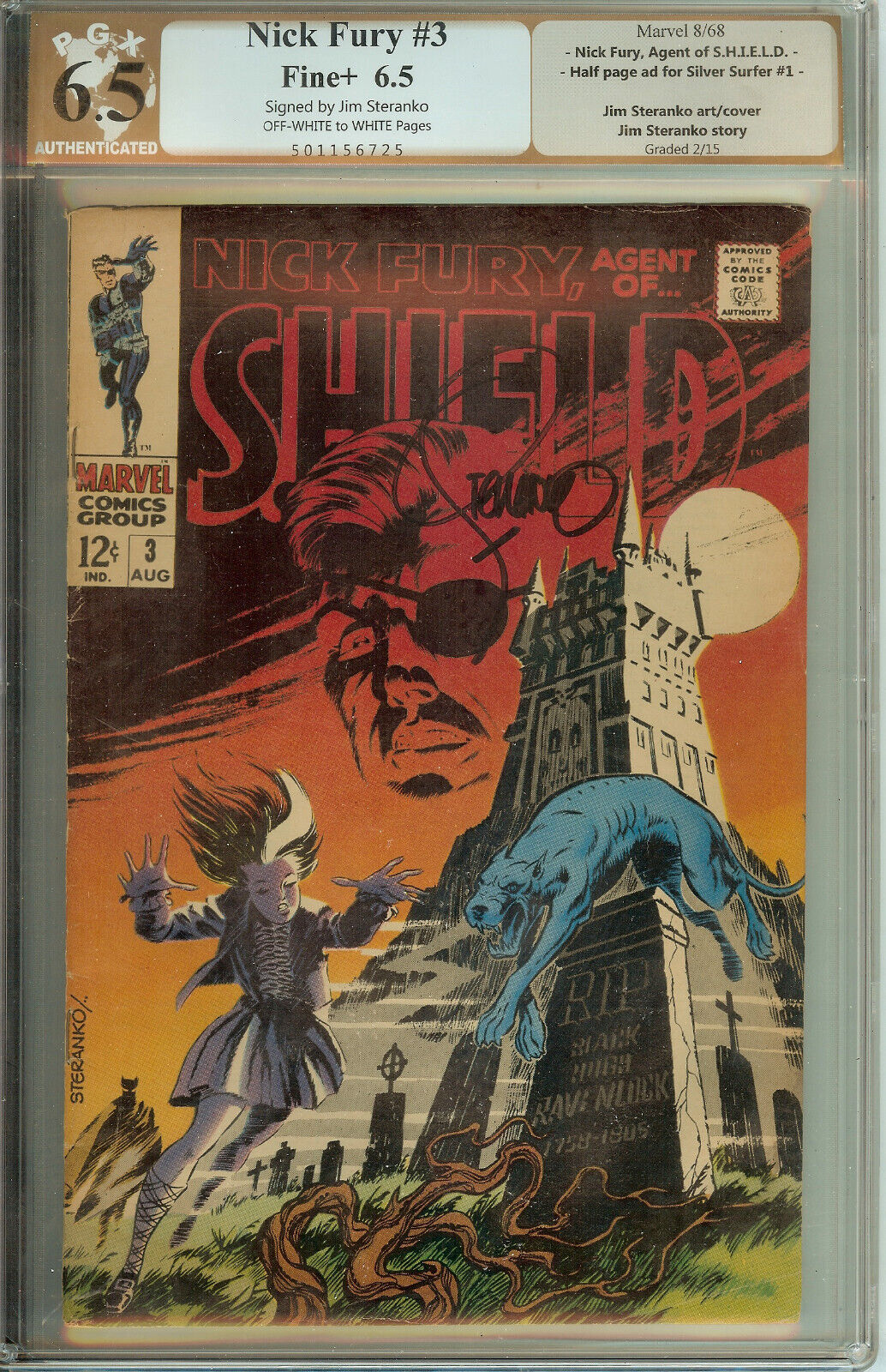 Nick Fury Agent of SHIELD #3 PGX 6.5 not CGC Signed Steranko