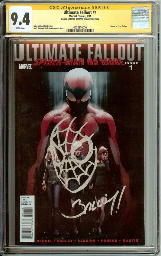 Ultimate Fallout #1 Signed Sketched Spider-Man Bagley CGC 9.4