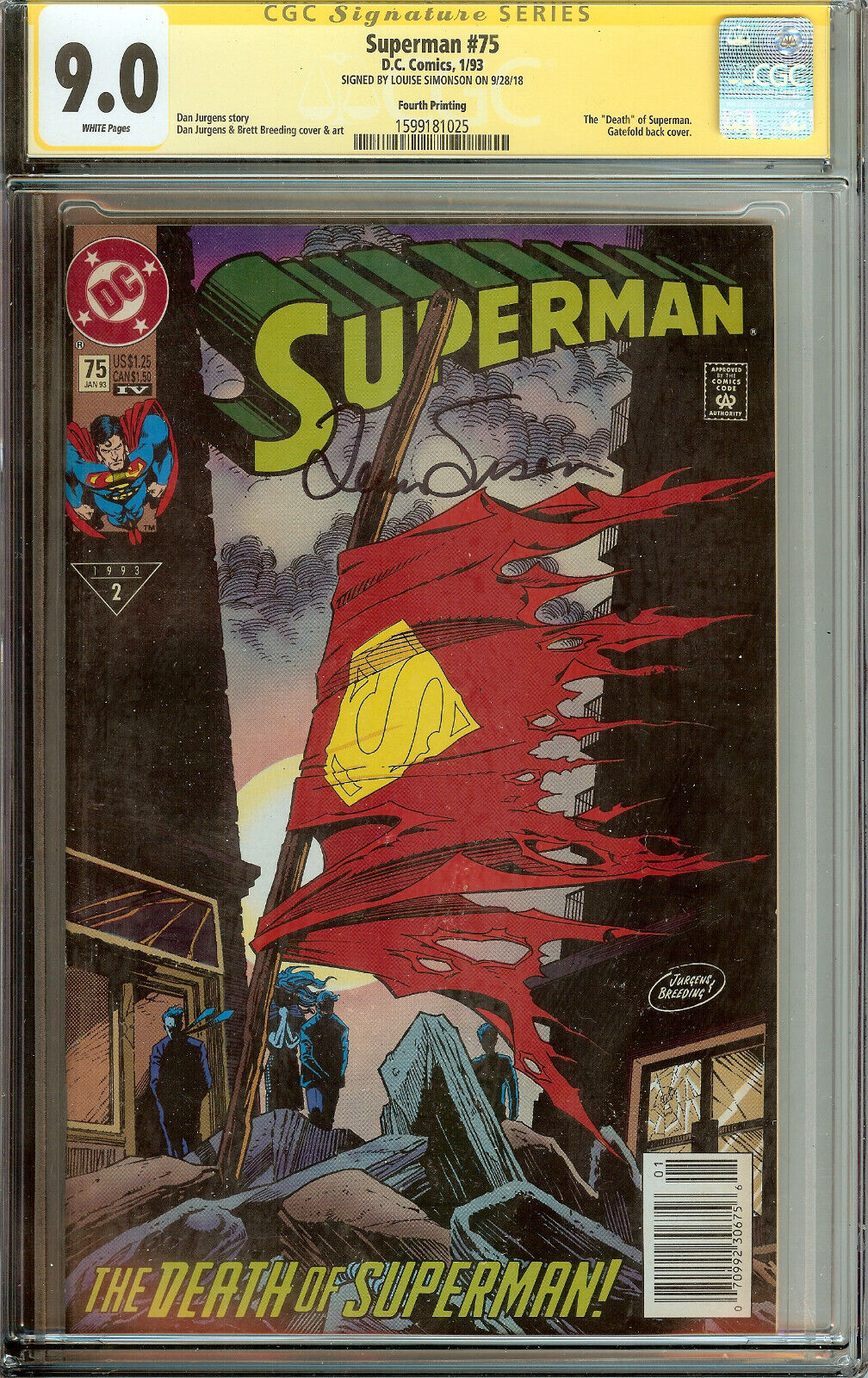 Superman #75 CGC 9.0 4th Print Newsstand Signed Louse Simonson