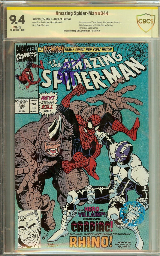 Amazing Spider-Man #344 Carnage Signed Erik Larsen CBCS 9.4