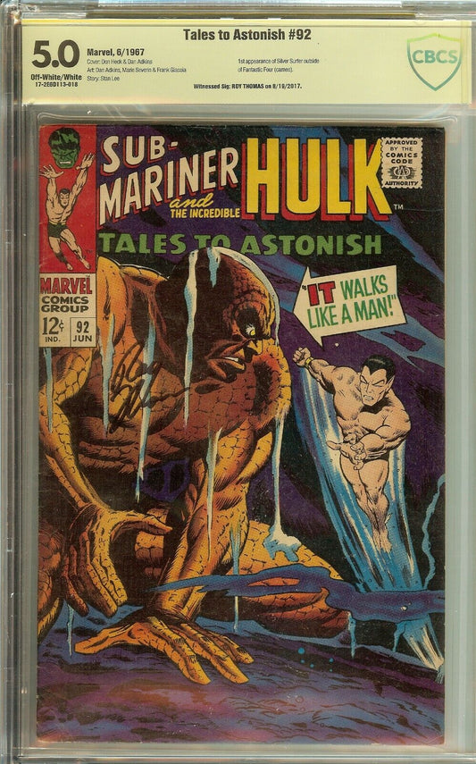 Tales to Astonish #92 CBCS 5.0 Signed Roy Thomas Hulk Sub-Mariner