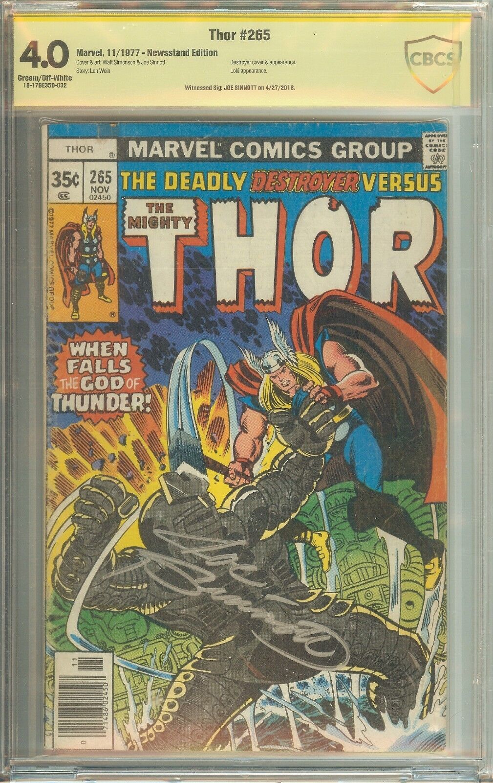 The Mighty Thor 265 Signed Sinnott CBCS 4.0