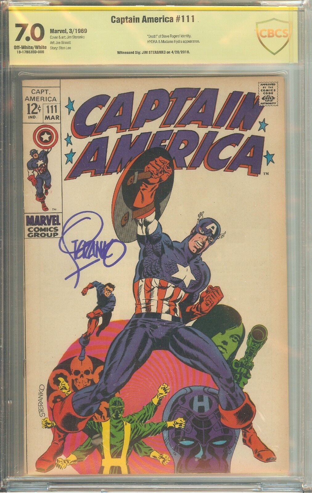 Captain America #111 CBCS 7.0 Signed Jim Steranko