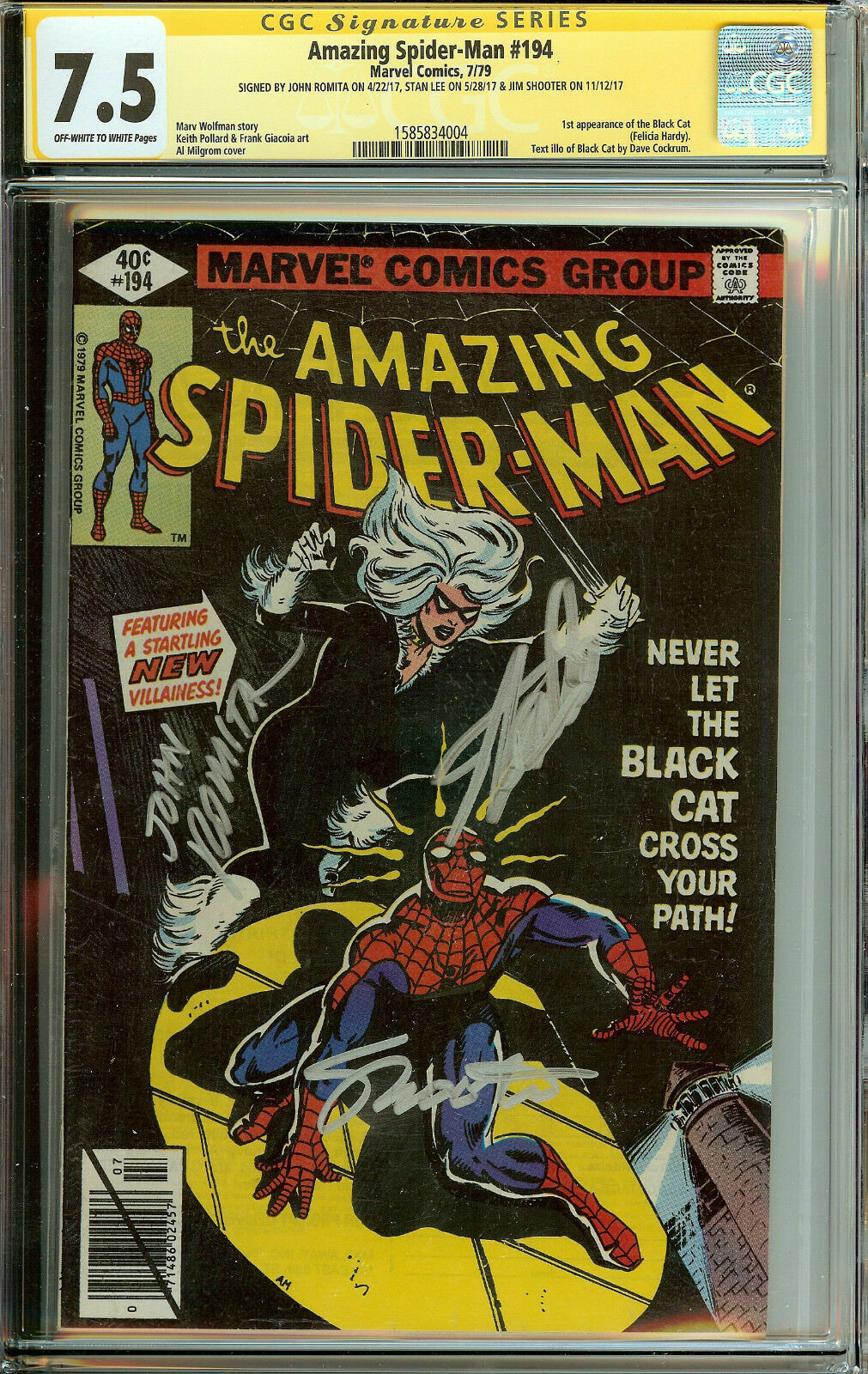 Amazing Spider-Man #194 1st Black Cat CGC 7.5 Stan Lee, Romita, and Shooter