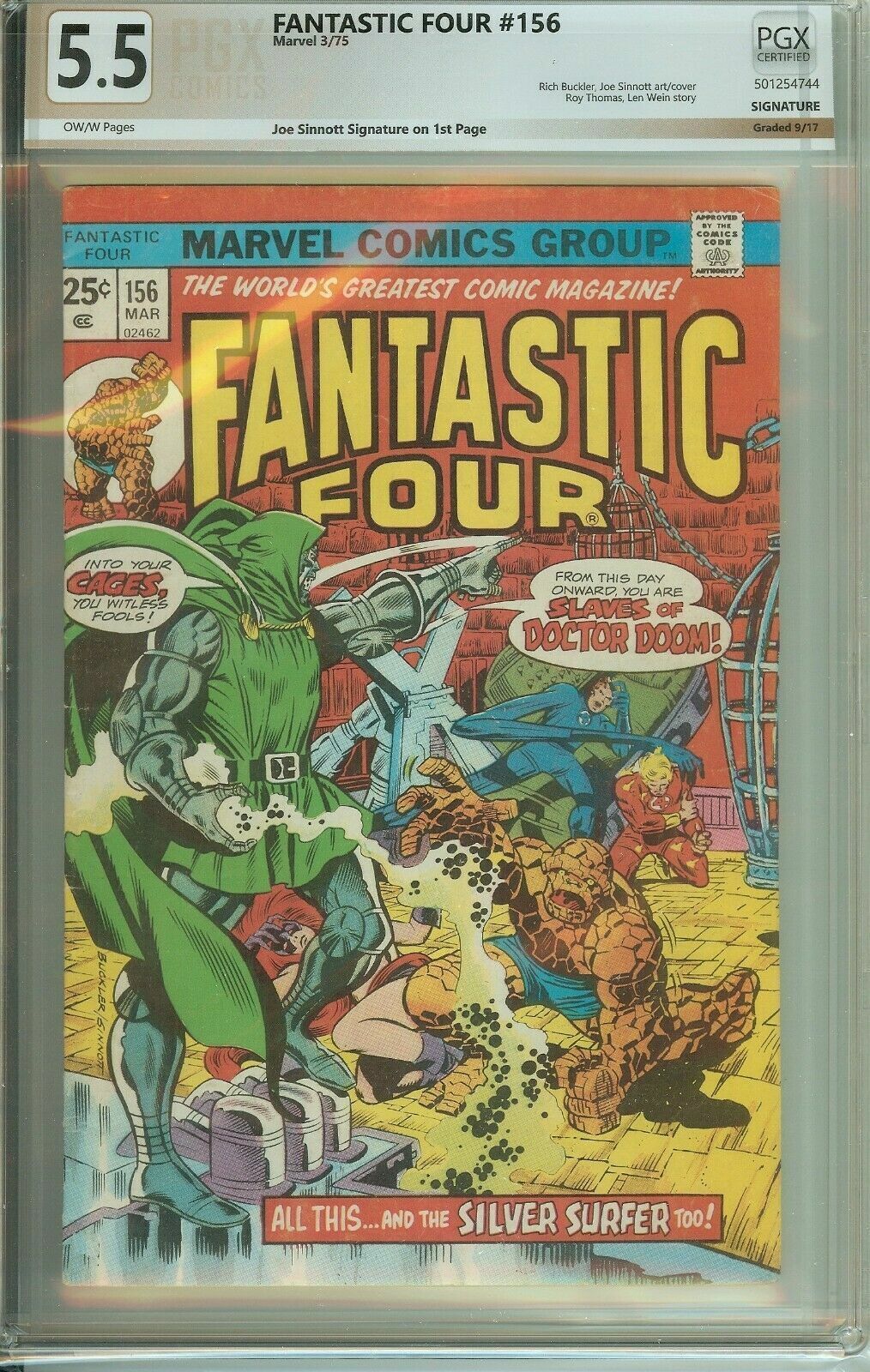 Autographed PGX 5.5 Fantastic Four #156 Signed Joe Sinnott