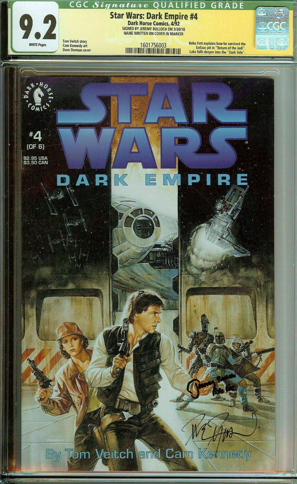 Star Wars Dark Empire #4 Signed CGC 9.2 Jeremy Bulloch Boba Fett Dave Dorman